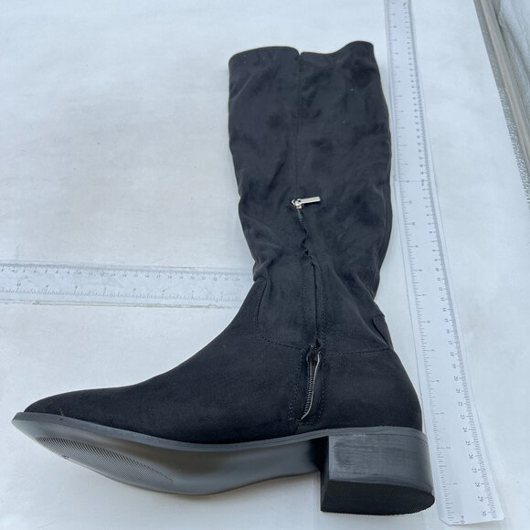 Black Women Almond Toe Knee High Boots with Partial Zipper Stretchy Long Boot - Picture 3 of 7